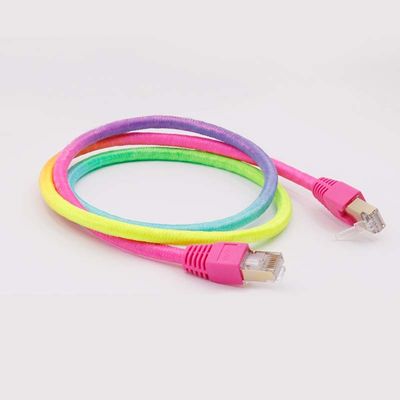 Rainbow Color Braided Cat8 Patch Cable 26AWG To Match Colored Lights
