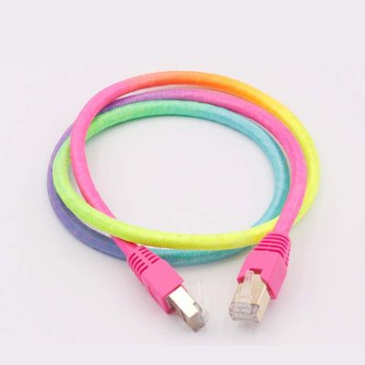 Rainbow Color Braided Cat8 Patch Cable 26AWG To Match Colored Lights