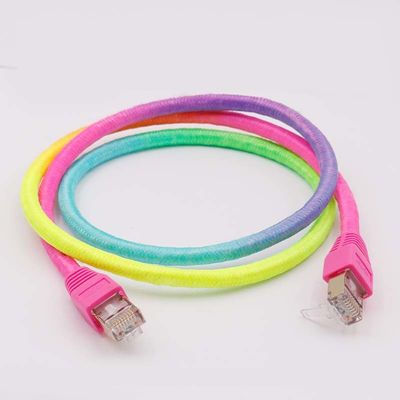 Rainbow Color Braided Cat8 Patch Cable 26AWG To Match Colored Lights